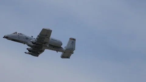 USAF A-10 Thunderbolt II 'Warthog' performs a flyby at the Fort Wayne ANGB Stock Footage 111586993