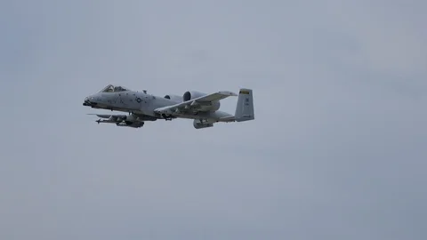 USAF A-10 Thunderbolt II 'Warthog' performs a flyby at the Fort Wayne ANGB Stock Footage 111587342
