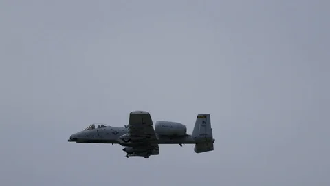 USAF A-10 Thunderbolt II 'Warthog' performs a flyby at the Fort Wayne ANGB Stock Footage 111587710