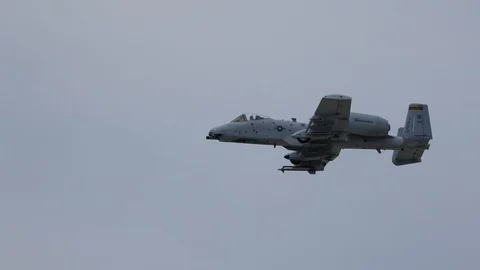 USAF A-10 Thunderbolt II 'Warthog' performs a flyby at the Fort Wayne ANGB Stock Footage 111588323