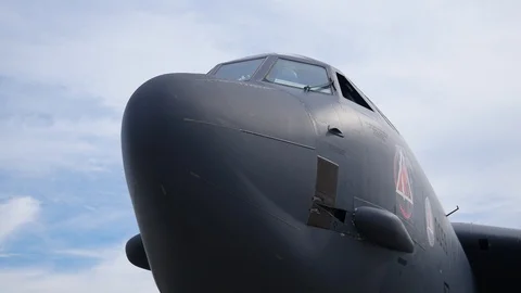 A USAF B-52 Stratofortress on display at the 2019 Fort Wayne Airshow. Stock Footage 111605832