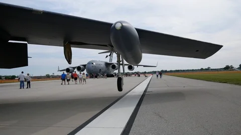 A USAF B-52 Stratofortress on display at the 2019 Fort Wayne Airshow. Stock Footage 111606636