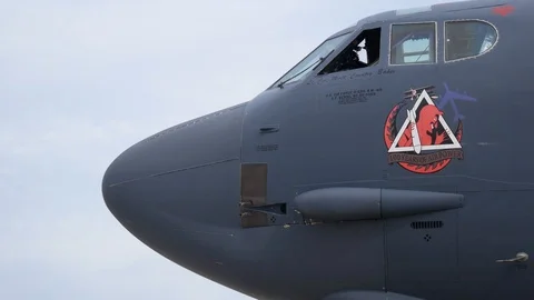 A USAF B-52 Stratofortress on display at the 2019 Fort Wayne Airshow. Stock Footage 111607449