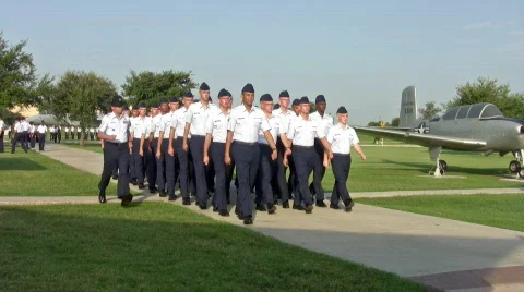 USAF Basic Training Flight March Drill Sgt HD Stock Footage