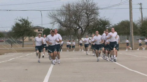 USAF Basic training men run Stock Footage 120090
