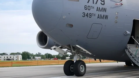 USAF C-17 Globemaster III sits on static display at the 2019 Fort Wayne Airshow. Stock Footage 111607016