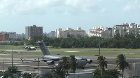 USAF C17 Global Master and C130 taking off 1 Stock Footage 905565
