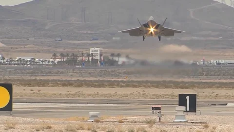USAF E3 sentry landing during Red Flag exercises, Nevada, United States Video stock 82534181