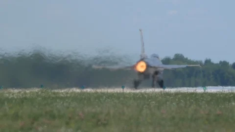 USAF F-16 Fighting Falcon Afterburner Takeoff Stock Footage 114411341