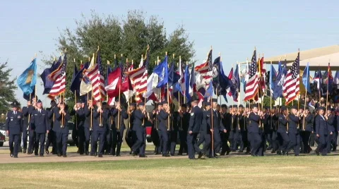 USAF flags Parade in Review turn HD Video stock 90406