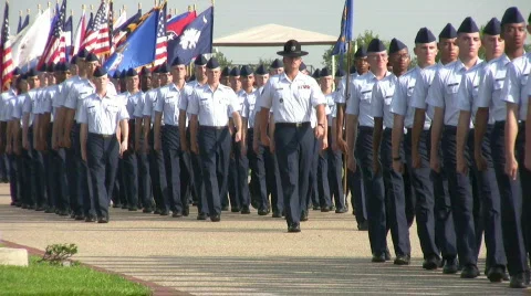 USAF Flight and flags Pass in Review HD Stock Footage 85348