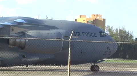USAF Global Master C17 nose and engines parked at airport Stock Footage 905743