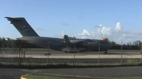 USAF Global Master C17 parked at airport 1 Stock Footage