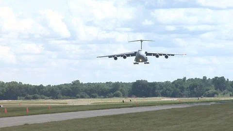 USAF Lockheed C-5 Galaxy aircraft landing Video stock 90397879