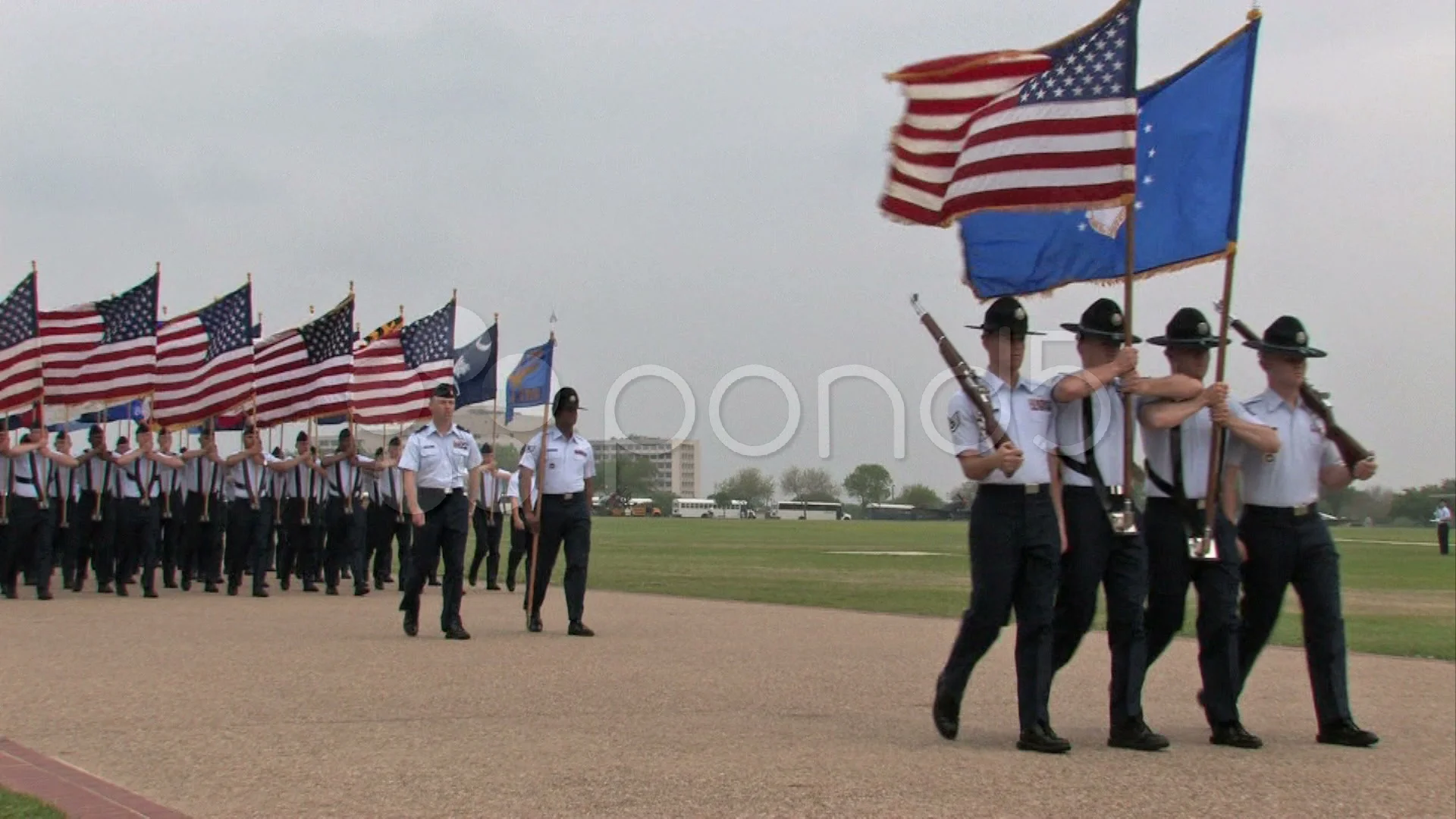 USAF US and State flags marching Stock Video Pond5