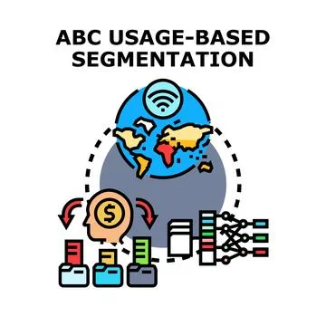 Usage based segmentation analyzing data and consumer behavior Illustrazione stock