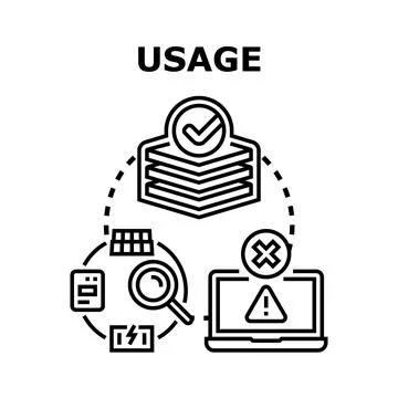 Usage concept connecting data, analysis, and system issues Stock Illustration