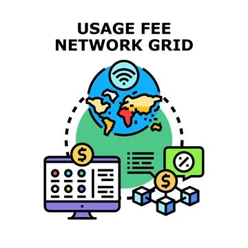 Usage fee network grid connecting global internet distribution Stock Illustration