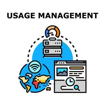 Usage management system indicating global data analytics and server activity Stock Illustration