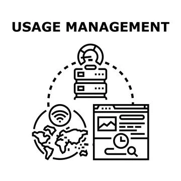 Usage management system indicating global data analytics and server activity Illustrazione stock