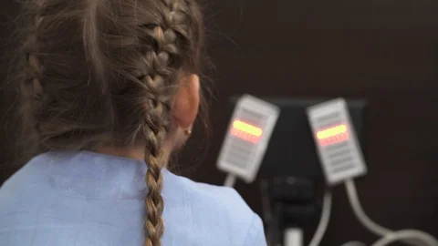 Usage of modern equipment to test visual acuity of patient. Ophthalmological Stock Footage 108446881