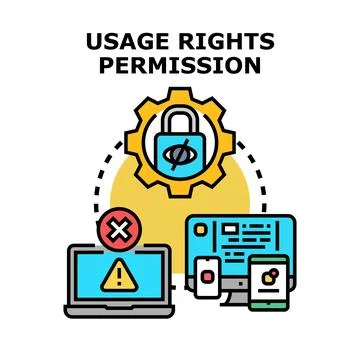 Usage rights permission for digital media content Illustrazione stock
