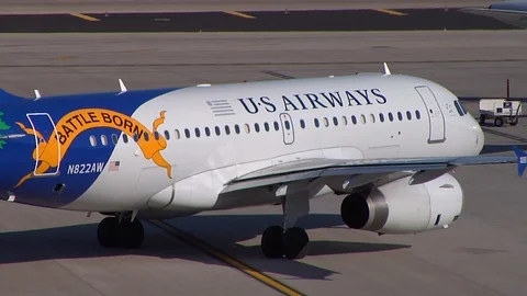 USAirways Nevada Plane Stock Footage 92371133