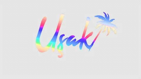 Usak. Multicolor gradient bright contrast inscription, palm tree. 4K Stock Footage 157199957