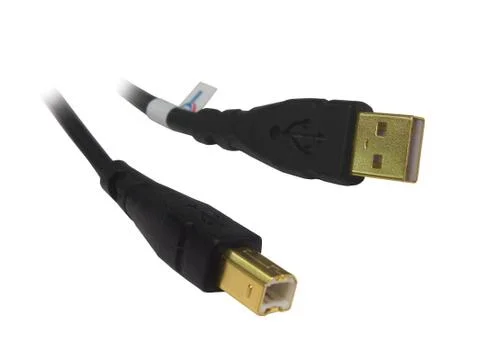 USB 2.0 Printer Cable with Gold Connectors Stock Photos