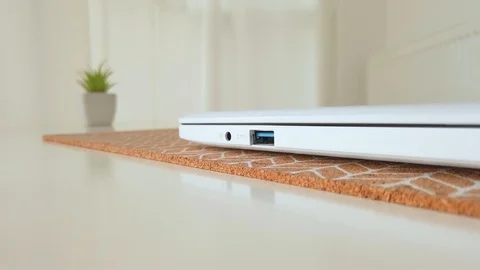 USB 3 flash memory out from computer USB port, hand disconnec output white Stock Footage 120924410