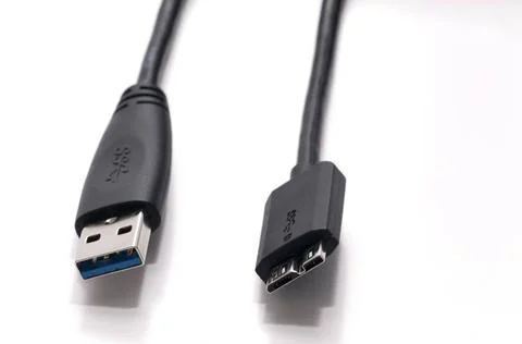 USB 3.0 Cable in white backgound Universal Serial Bus (USB) standard for c... Foto stock