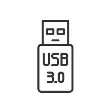 USB 3.0, icon in line design. USB 3.0, connector, port, cable, data, transfer Stock Illustration