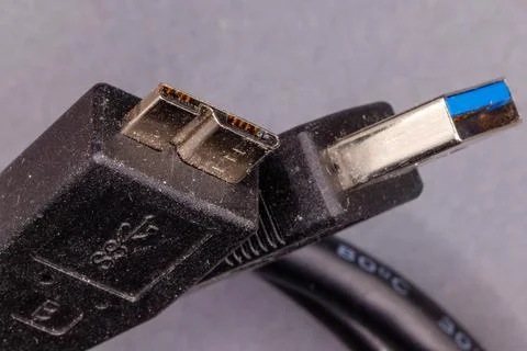 Usb 3.0 micro and standard b connectors on cable Stock Photos