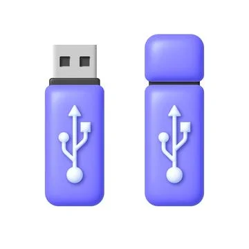 Usb in 3d style on white background. Modern usb 3d, great design for any Stock Illustration