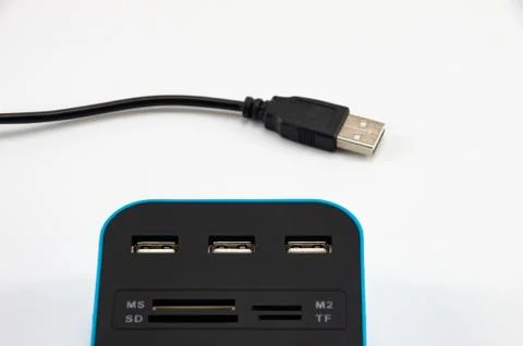 USB and memory card reader with multiple card outputs Foto stock