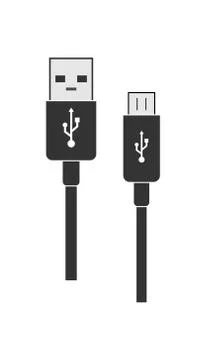 USB and Micro USB connectors for cable, flat design. Stock Illustration