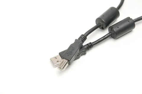 USB A and USB B printer plug cable on white background Stock Photos