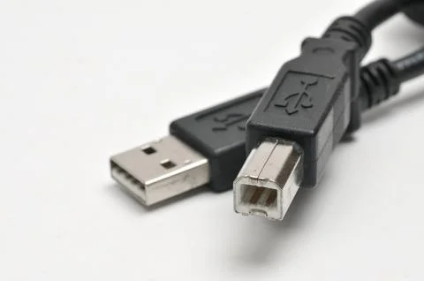 USB A and USB B printer plug cable on white background 写真素材