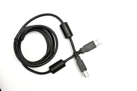 USB A and USB B printer plug cable on white background Stock Photos