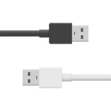 USB black and white cable icon isolated on white background. Vector usb plug  Stock Illustration