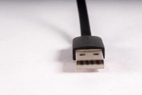 Usb black wire on white background Stock Photos