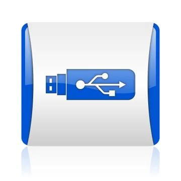 Usb blue square web glossy icon. 库存插图