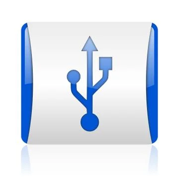 Usb blue square web glossy icon. Illustrazione stock