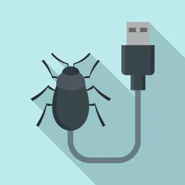 Usb bug icon, flat style 库存插图