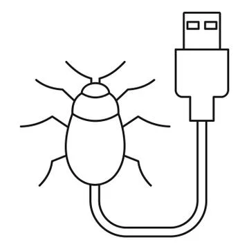 Usb bug icon, outline style Illustrazione stock