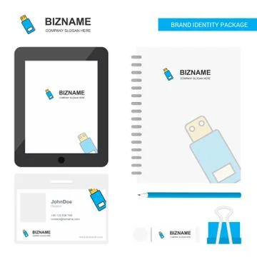 USB  Business Logo, Tab App, Diary PVC Employee Card and USB Brand Stationary Stock Illustration