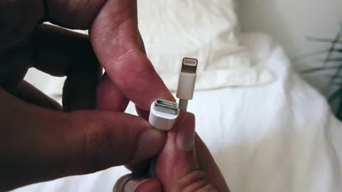 USB C and IPhone Charger. Android or iOS cables. 4K video before iphone 14 Stock Footage 201527034