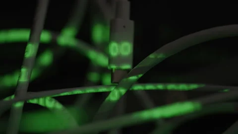 USB-C Cable Being Lit up by Green Light of Computer Code Stock Footage 208802227