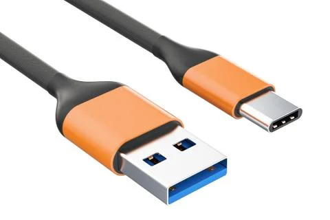 USB-C charging data cable, type C male to type A male. 3D rendering Stock Illustration