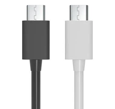 USB-C charging data cables, white and black colors. 3D rendering Stock Illustration